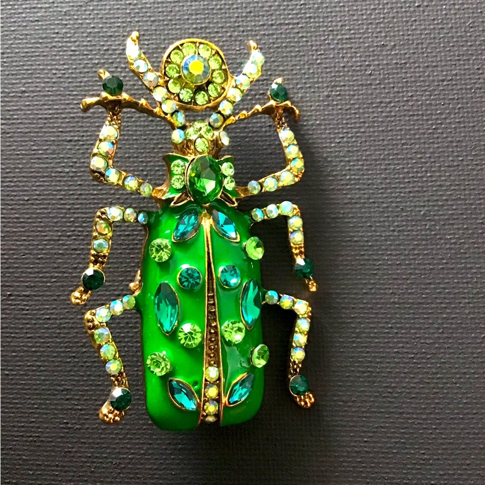 Green and Gold Bejeweled Beetle Bug Brooch
